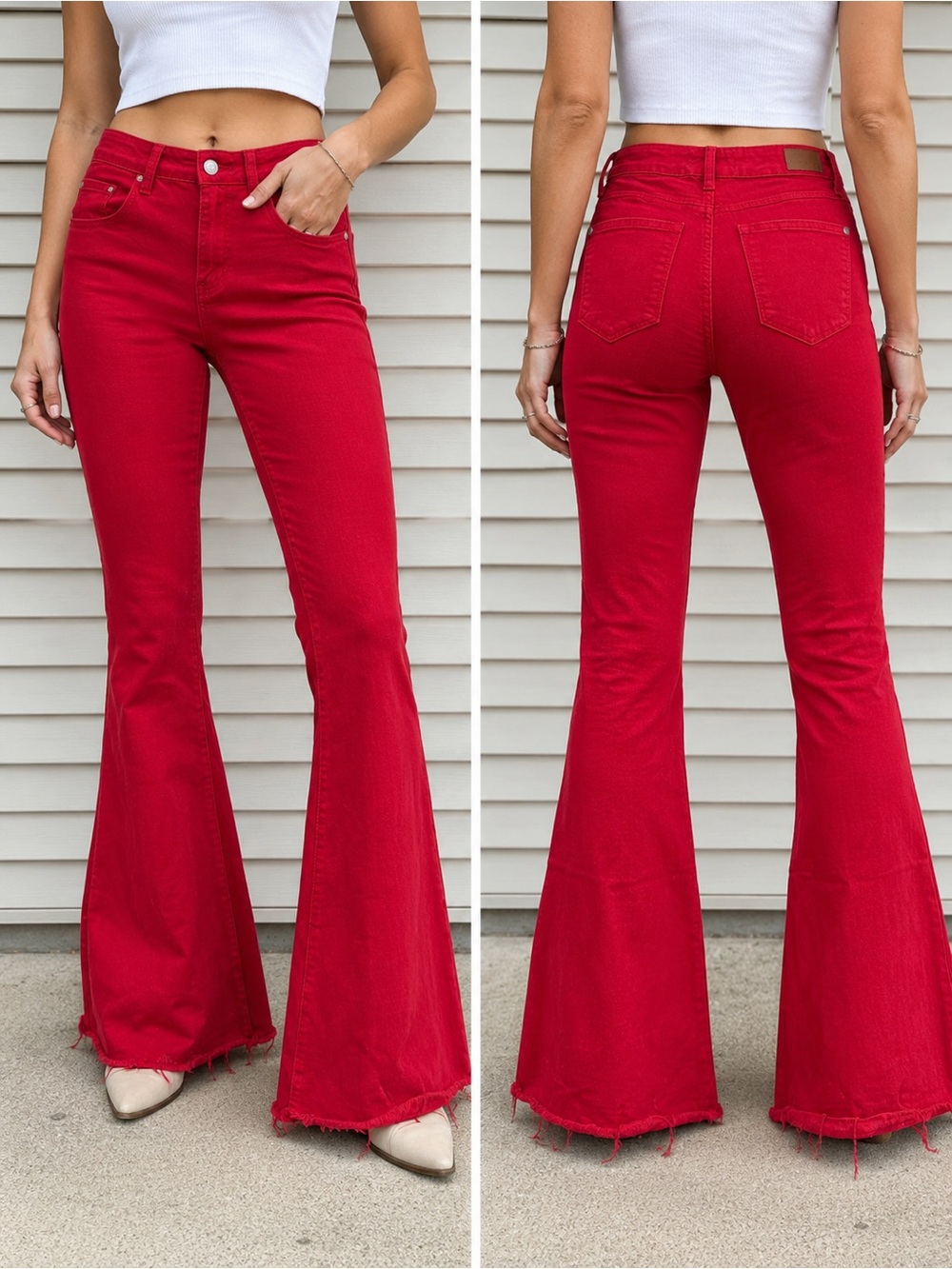 Judy Blue Super Flare Jeans Women’s 9/29 Red High Rise Stretch Raw Hem Boho